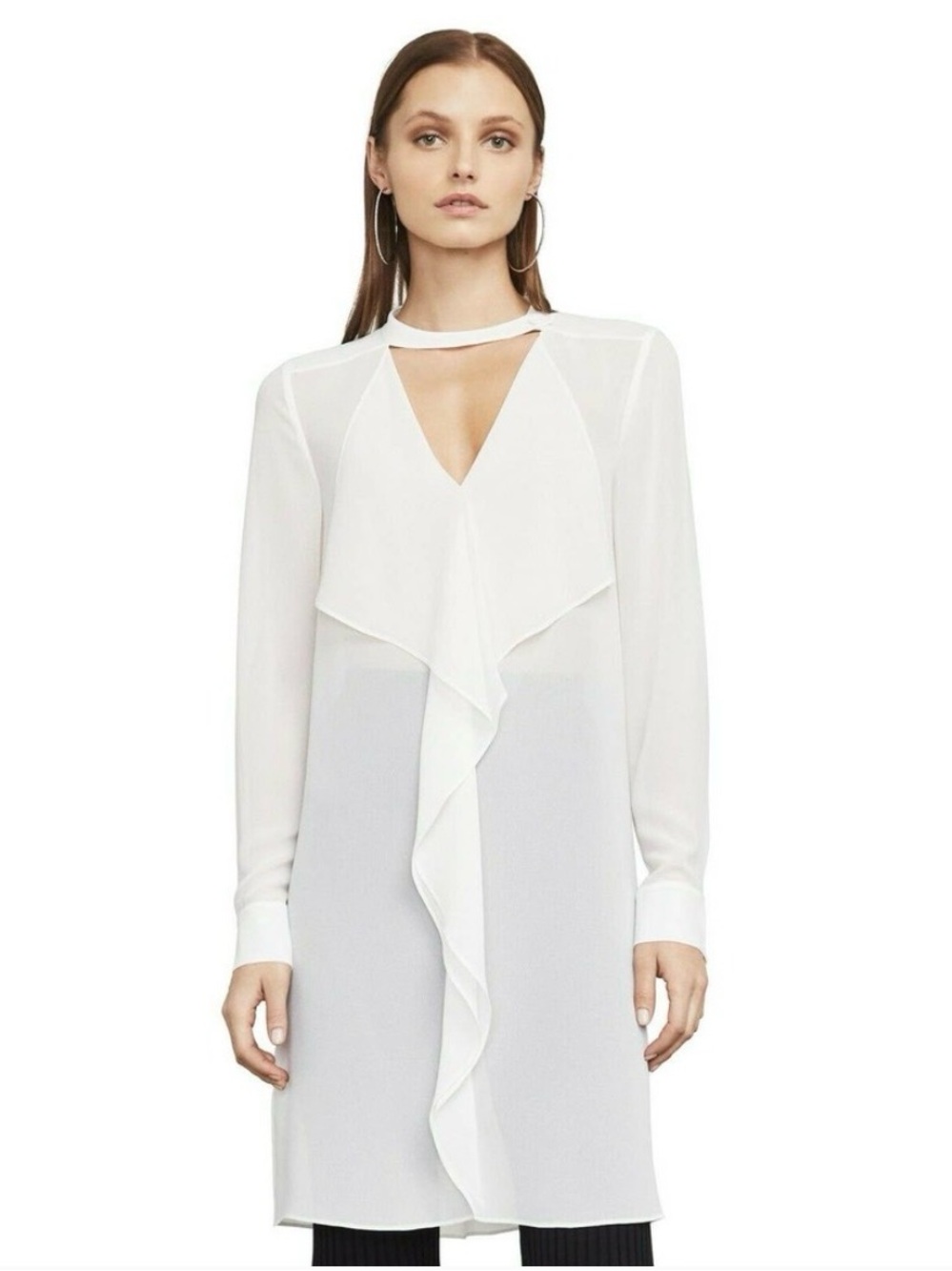 Bcbgmaxazria Sheer Off White Ruffled Shailene Tunic Size Small